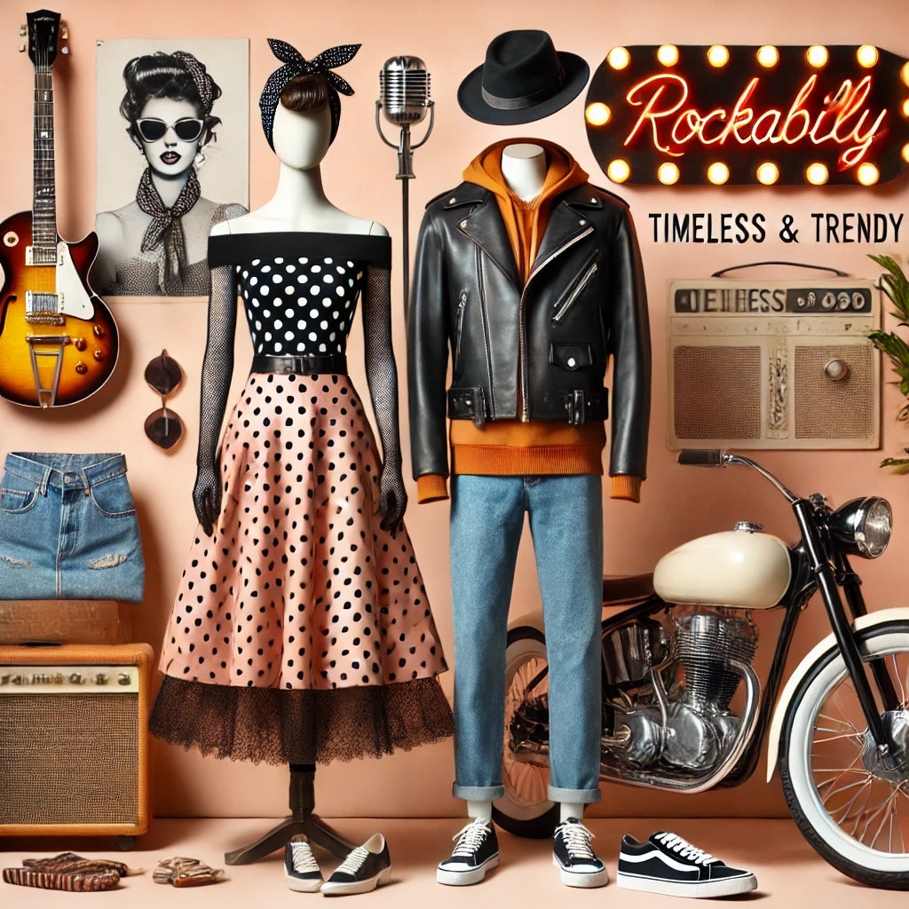 rockabilly studio med skyltdockor som visar upp trendiga plagg